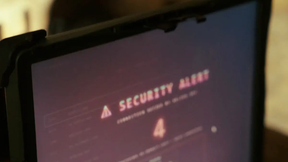 “Security Alert” flashes on screen with the countdown at 4 – still from the film about Mission NOVEX-3